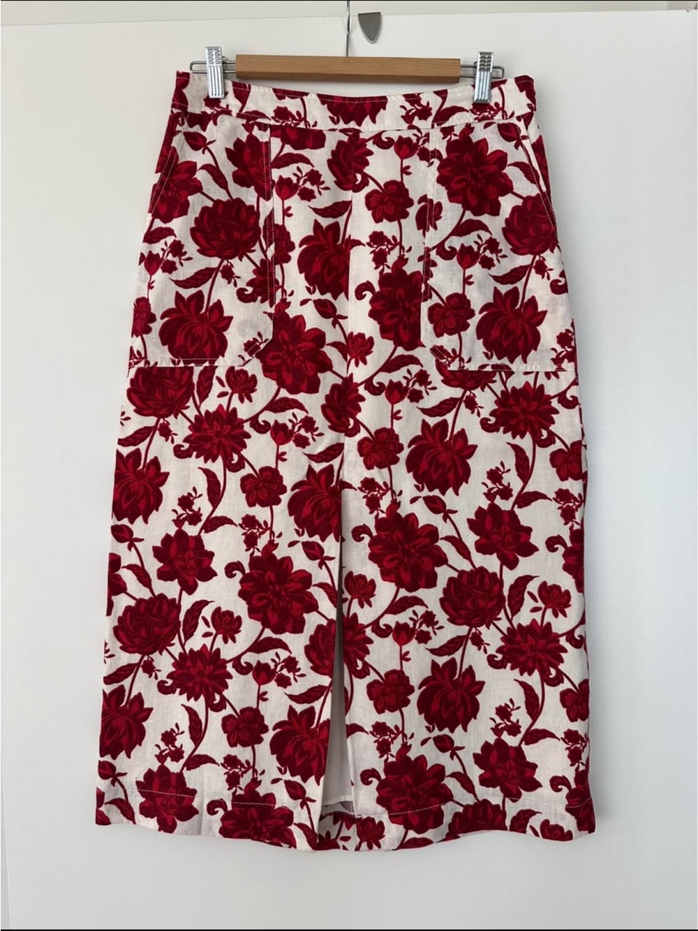 Simons Red Floral Midi Skirt on Cream